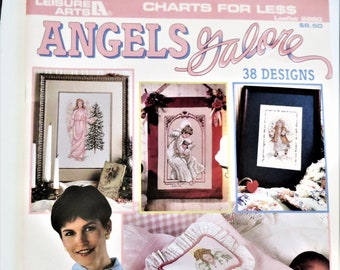 Angels Galore Counted Cross Stitch Chart Booklet, Leisure Arts 2969, 54 pages Softbound, 38 Cross Stitch Graphs, Vintage 1997