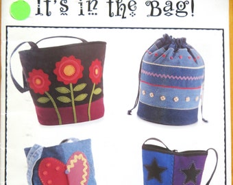 It's in the Bag Pattern Booklet 12 Purse Tote Projects Indygo Junction Tamara Vandergriff 32 pgs, wool felt denim embroidery decorated totes