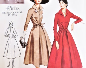Vogue 2401, 50s Dress Pattern, Reprinted 2001, Fit and Flare Dress, Sides Tie to Front, Cut as One Sleeves, sizes 12 14 16 Uncut
