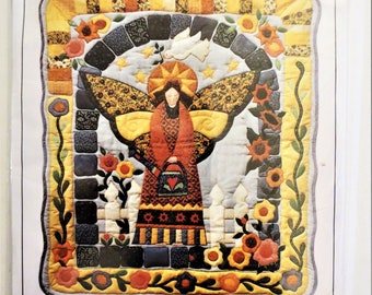 Gardening Angel Quilt Pattern, Osage County, Virginia Robertson, 33 x 38 inches, Angel Dove Flowers Wallhanging, vintage Paper Pattern