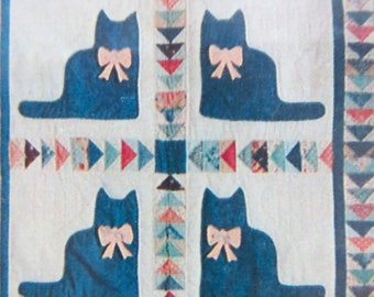 Cats Cats Cats Applique Quilt Pattern for Wall Hanging, Kitten Crib Quilt, Soft Stuffed Cats, Country Threads 105 uncut paper pattern