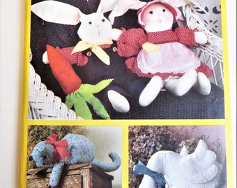 Butterick 6653 Pattern Bunny Rabbits with Clothes, Duck, Cat, Country Animals, Wendy Everett Soft Stuffed Toys, uncut paper pattern