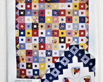 Friends & Neighbors Quilt Pattern, Queen Size Quilt and Table Topper Patchwork Pattern