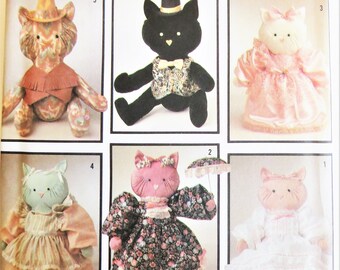 Cat Doll Pattern, Simplicity 7205, Easy 18" Jointed Kitty and Clothes, Abbie's Jiffy Six Pack, Christening, Victorian, Country Tex Aristocat