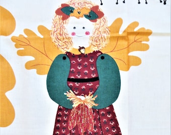 Harvest Angel Door Panel Fabric, to Sew an Autumn Door Hanging, To Everything There is a Season, Orange Green Red Fall Decor, 48 in tall,