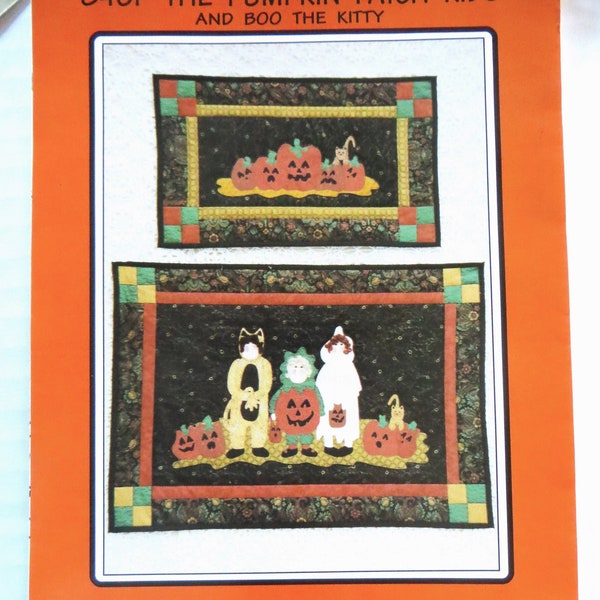 Halloween Pumpkin Patch Kids Quilt Pattern, with Boo and Kitty, Leslie Beck Design, Fiber Mosaics 849P, 22 x 30, 14 x 23, Fusible Applique