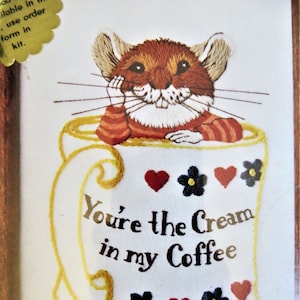Cream in My Coffee Crewel Embroidery Kit Funny Whimsical Mouse in Coffee Cup, Dimensions 6021, 5 x 7 inches, Wallace Tripp, Friendship