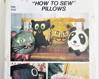 Simplicity 8138 Animal Pillow Pattern, Panda Cat Lion Owl Tic Tac Toe Pillows, Includes Transfers, Uncut vintage 70s paper pattern