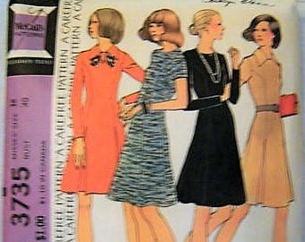 McCall's 3735 Vintage 70s Dress Sewing Pattern A Line Dress Princess Style Flared Skirt,  vintage Size 18 Bust 40, scooter dress