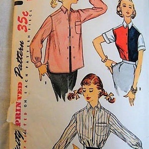 1950s Blouse Pattern, Blouses Shirts with Short Sleeves Long Sleeves, vintage size 14, Bust 32, Simplicity 4529