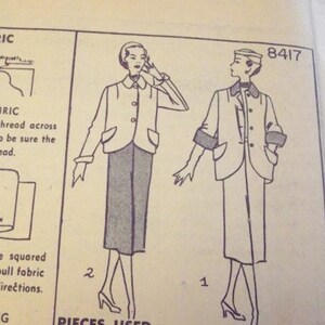 Simplicity 8417 Suit Pattern, Vintage 50s, Slim Skirt and, Jacket with Rounded Edges, Misses 12 bust 30,