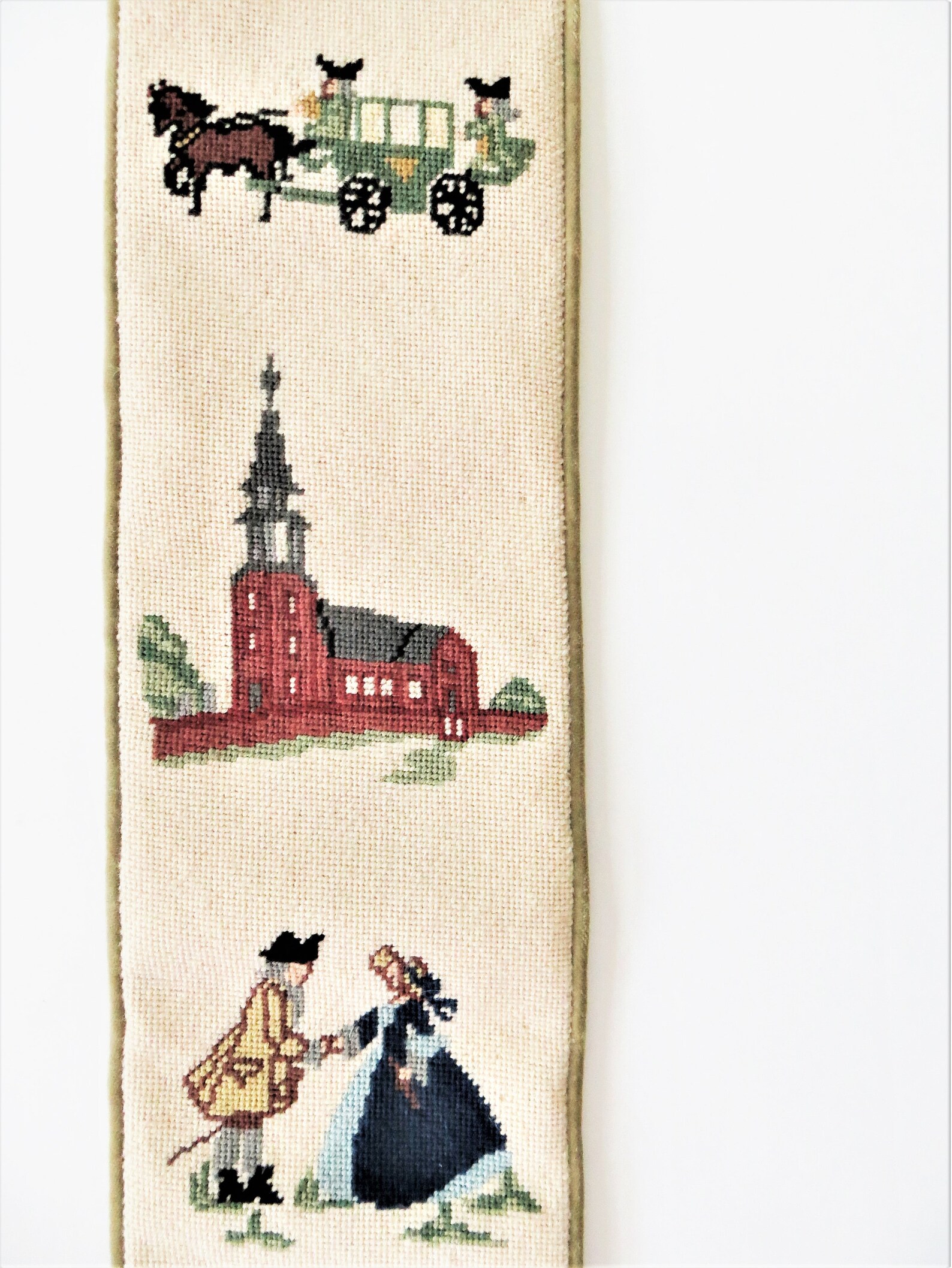 Vintage Needlepoint Bell Pull Historical Boston Colonial Etsy