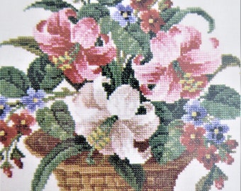 Lily Basket Counted Cross Stitch Kit, Serendipity Designs L-181, 17 x 17 inches, Complete Kit, Basket of Flowers