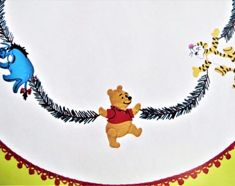Bucilla Disney Christmas Tree Skirt Kit Winnie the Pooh with Felt Sequins Beads, Large 45 Inches, Holiday Jeweled Rare Vintage Kit