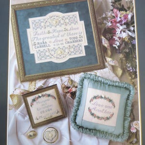 Mill Hill Wedding Cross Stitch Chart Leaflet, A Treasured Wedding, 3 Beaded Personalized Counted Thread Designs for Linen or Aida