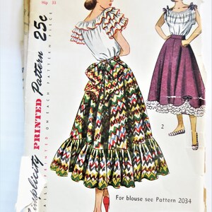 Simplicity 2571 Sewing Pattern, 40s Long Full Flared Waistband Skirt with Ruffle at Bottom Hem, Waist Ties for Big Bow, Waist size 24 Hip33 image 2