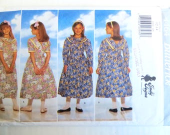 Butterick 4464 Girl's Dress Pattern, Judy Lynn, Big Collar, Dropped Waist, Back Buttons,  Vintage 90s Uncut Paper Pattern, Girl's Size 12 14