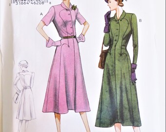 Vogue 9127, 30s Dress Pattern, Reprinted 2015, Fitted Yoke Front Bodice, Flare Skirt, 1939 Dessin Original, sizes 6 8 10 12 14 Uncut