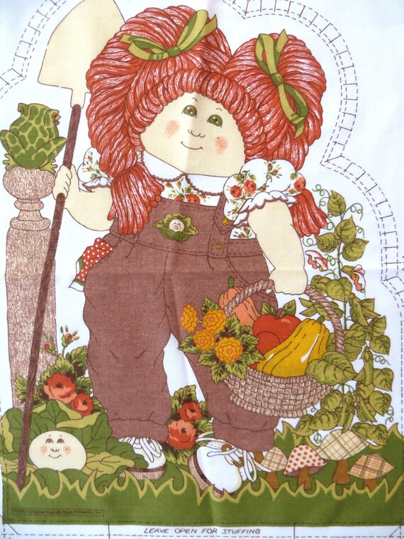 Vintage 80s Cabbage Patch Fabric Panel to Cut Sew and Stuff a DIY Pillow Doll, Appalacian Artworks, Melco Textile 715, Red Hair Fall Harvest
