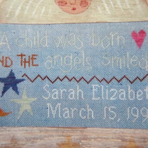 Gráfico de punto de cruz con anuncio de nacimiento, Nació un niño, Lizzie Kate, Patrón de punto de cruz, Ángeles sonrientes, 25 x 14 cm