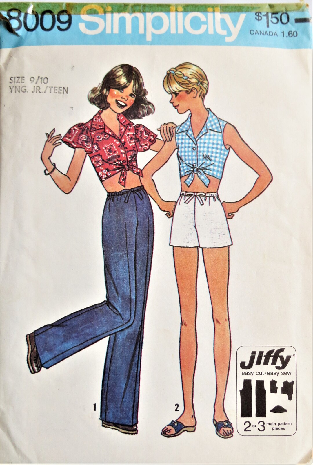 Simplicity 8009 Teen Sewing Pattern, Vintage 70s Midriff Tie
