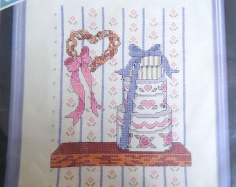 Vintage 1980s Banar Designs Counted Cross Stitch Kit #CSM-604, Stacked Boxes on Shelf, 8 x 10," Sealed Complete