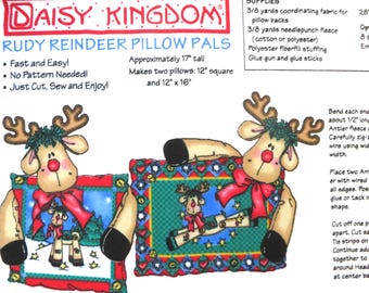Daisy Kingdom Rudy Reindeer Pillow Pals Fabric Panel, to Cut Sew and Stuff 2 Christmas Pillows with Stuffed Whimsical Reindeer Attached