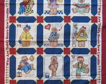 Teddy Bear Quilt Top Fabric Panel, Daisy Kingdom Why Are Teddy Bears Sew Lovable, Wall or Crib, 35 x 44 inches