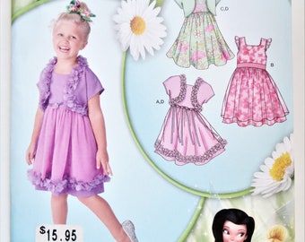 Disney Fairies Costume Sewing Pattern, Simplicity 1672, Child's Full Dress and Bolero, Toddler and Girl's 3 4 5 6 7 8  uncut
