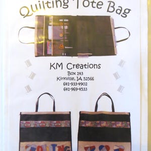 Quilting Tote Bag Sewing Pattern, KM Creations, Quilter Supplies Organizer with Appliques, Paper pattern