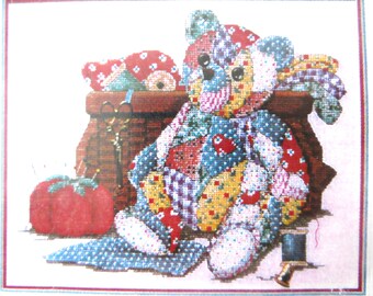 Mending Theodore Stoney Creek Teddy Bear Counted Cross Stitch Kit with  CHARMS BEADS 28 Ct linen, 137 x 118 Stitches Vintage 90s Complete Kit