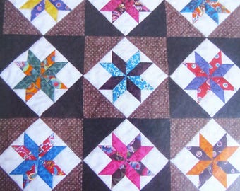 Paris Cafe 8 Point Star Quilt Pattern, Plum Creek Quilts 180, Christie Lee, for Charm Packs or 5 inch Squares, 33 x 33 in Patchwork Throw