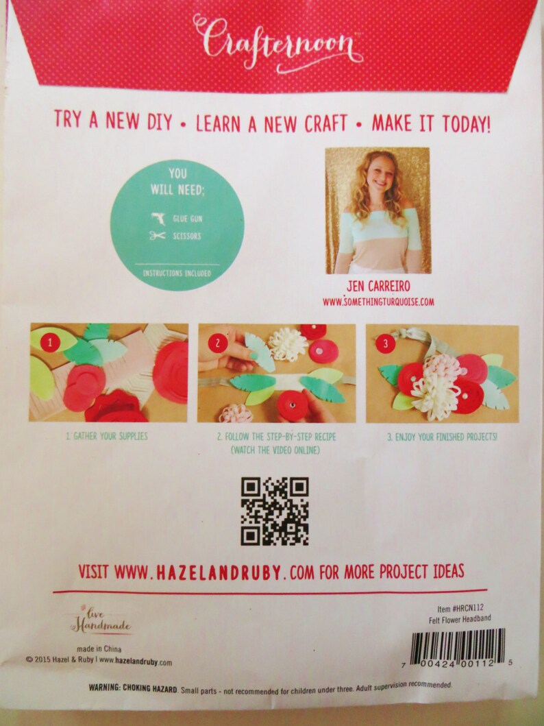 Felt Flower Headband Kit Crafternoon HRCN112 Hazel and Ruby Etsy