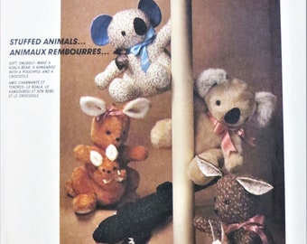 McCall's 3462 Stuffed Animals Vintage Pattern,  Koala Bear, Kangaroo Crocodile, vintage 80s Soft Toy Pattern, uncut paper pattern