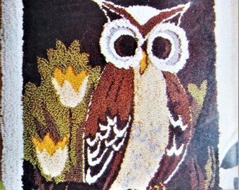 Rumpelstiltskin Owl Pattern on Fabric for Latch Hook Yarn Rug Wall Hanging, 18x24” 953 Vintage