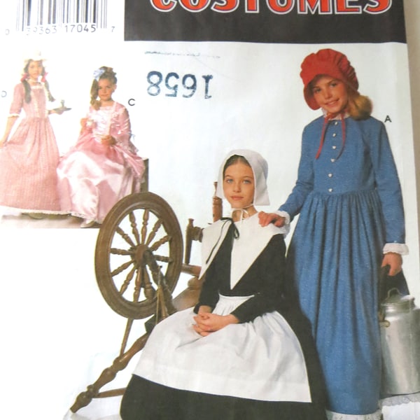 Simplicity 9708 Girl's Costumes Pattern for Puritan Dress Centennial Dress 18th Century 19th Century Prairie Dresses Bonnets Girl size S M L