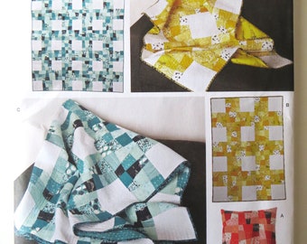 Simplicity 1390 9 Patch Quilt Pattern Wonky Nine Patch Elizabeth Hartman, Twin, Lap Quilt Throw, Pillow Sham, Modern Contemporary Patchwork