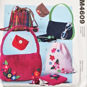 McCall&#39;s 4609 Purses Drawstring Backpack Handbags Totes Pattern, 6 Variations Fabric Bags, uncut paper sewing pattern