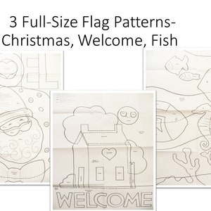Outdoor Flag Patterns, Set of 3 Decorative, Welcome House, Fish Scene, Noel Christmas Santa, Full Size FC&A Patterns, Home Decor