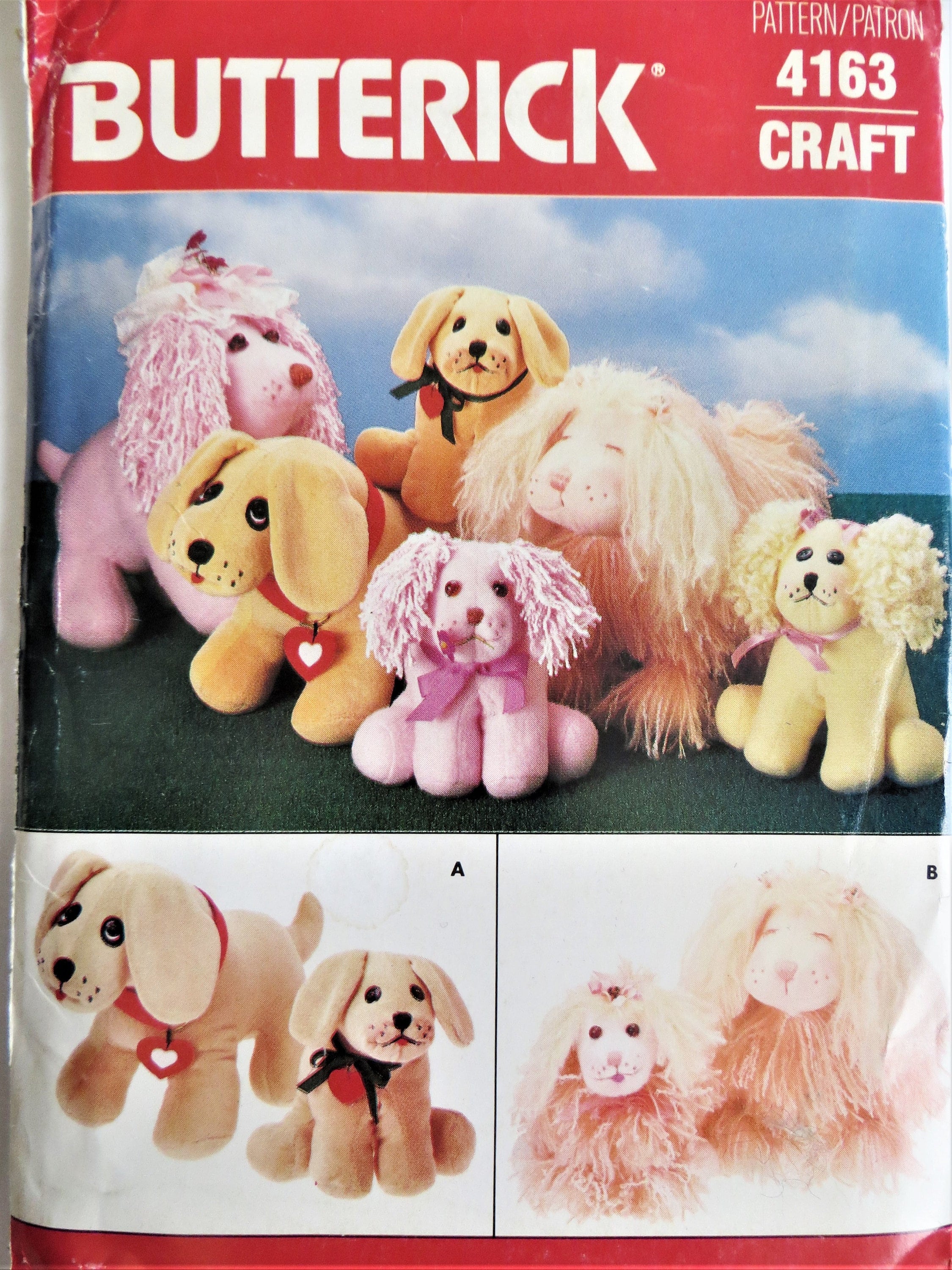 Butterick 4163 Dogs and Puppies Pattern, 10 Inch Stuffed Dog, 8