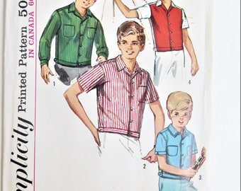 Simplicity 6064 Boys' Shirt Jac Pattern, Vintage 60s ShirtJac, Waistband Shirt, Short Sleeves, Long Sleeves, Boys size 10 chest 28, uncut