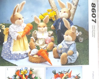 McCall's 8607 Bunny Picnic Sewing Pattern Rabbit Family and Clothes, Eggs Carrots Basket Wreath DIY Easter Centerpieces, uncut paper pattern