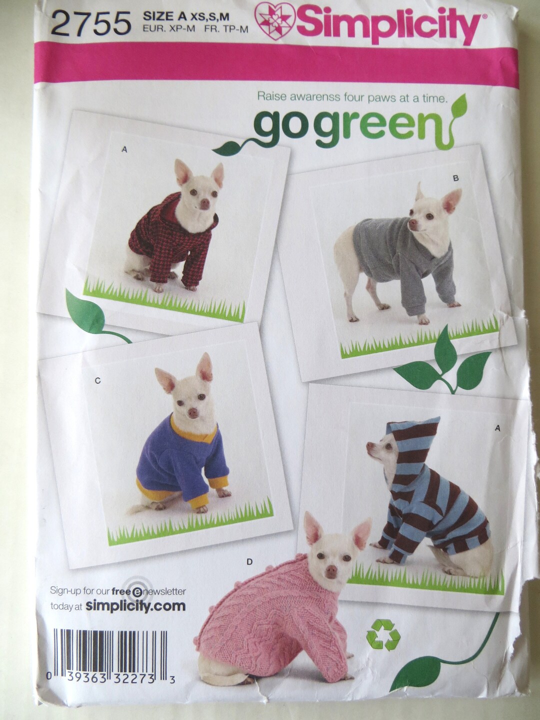Simplicity 2755 Dog Coats Pattern for Stretch Knit Fabrics, 5 Versions
