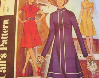 Vintage Dress Pattern 60s 70s Dress with Raised Neckline A Line Flared Skirt Sz 14 Bust 36 McCall's E for Post Cereals Mad Men Mod