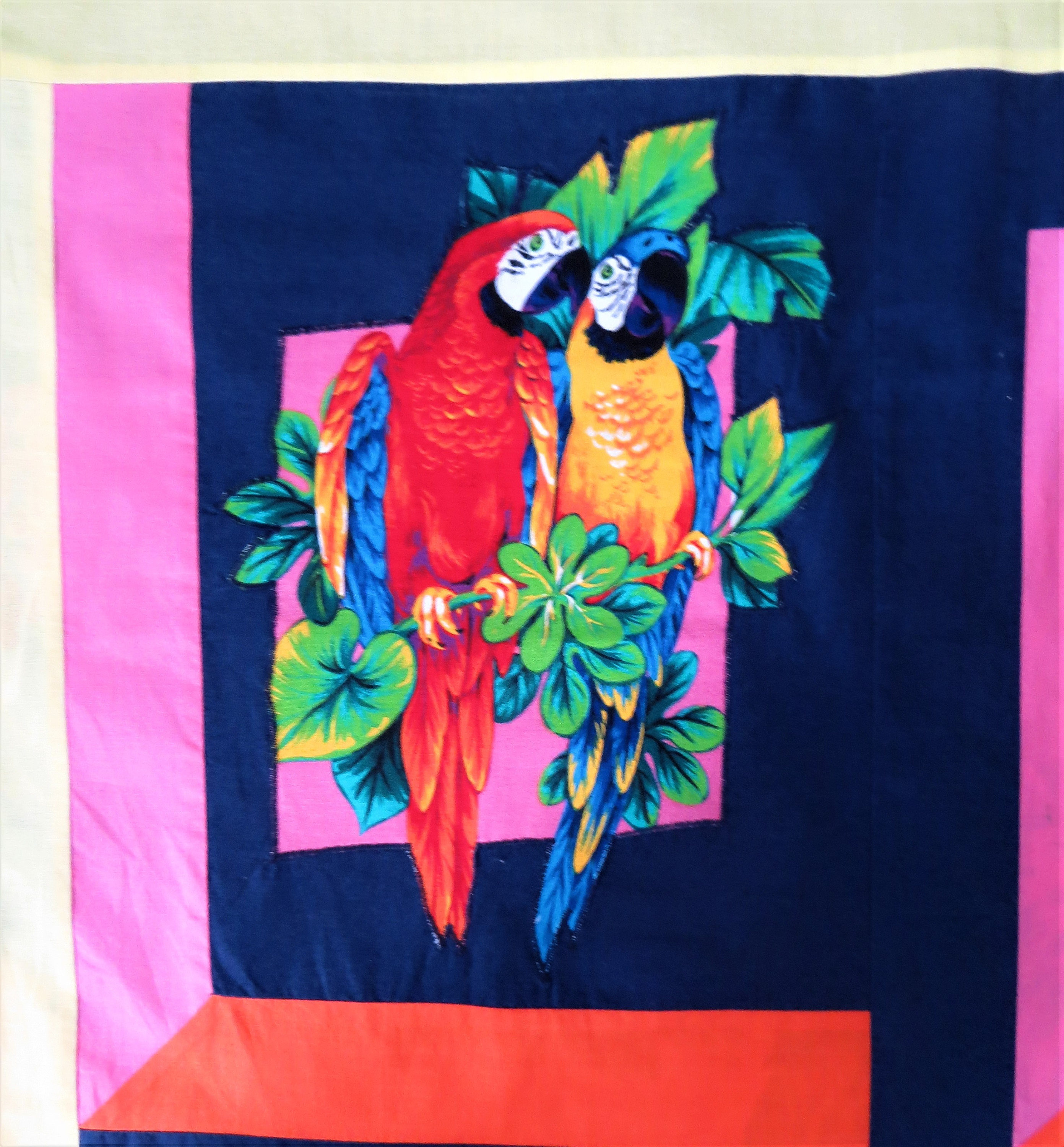 Tropical Birds Wall Quilt Tablecloth Macaws Toucans Applique Patchwork tropical-birds-wall-quilt-tablecloth-macaws-toucans-applique-patchwork
