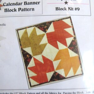 Fall Leaf Frolic Quilt Block PATTERN and FABRICS, for 12" Block with Patchwork Leaves, Country Traditions, September BOM Kit 9