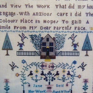 Jane Self Sampler Historical Counted Cross Stitch Chart, Anne Powell Heirloom Stitchery Vintage Sampler Pattern, 1817 Replica Chart