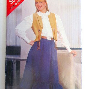 Butterick See & Sew 5062 Western Skirt and Vest Pattern, Flared Ruffle Skirt, Open Concho Vest, Size 14 16 18 Prairie Peasant Cowgirl Outfit