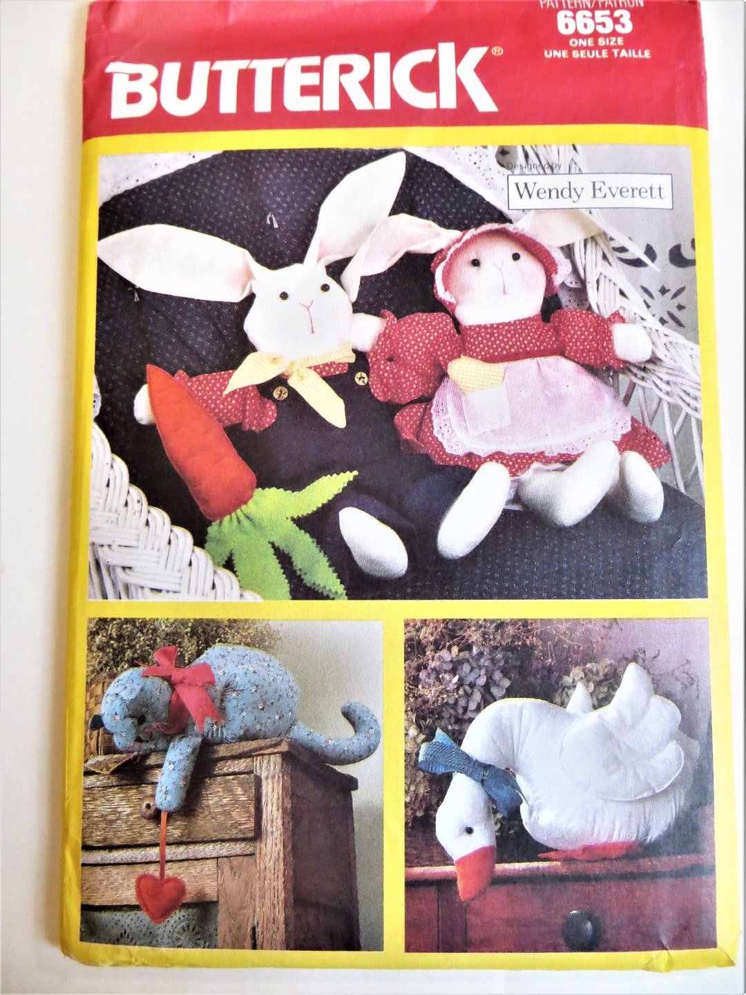Butterick 6653 Pattern Bunny Rabbits With Clothes, Duck, Cat, Country ...