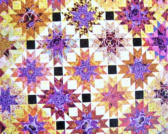 Big Star Flower Quilt Pattern, 16 Point Patchwork Star, 15 inch Block, 90 x 90 quilt, Allison Designs AD30, Contemporary Beginner Quilter